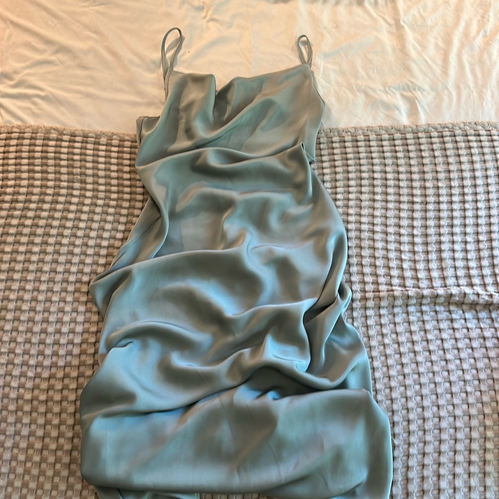 Mint cowl neck spaghetti strap dress